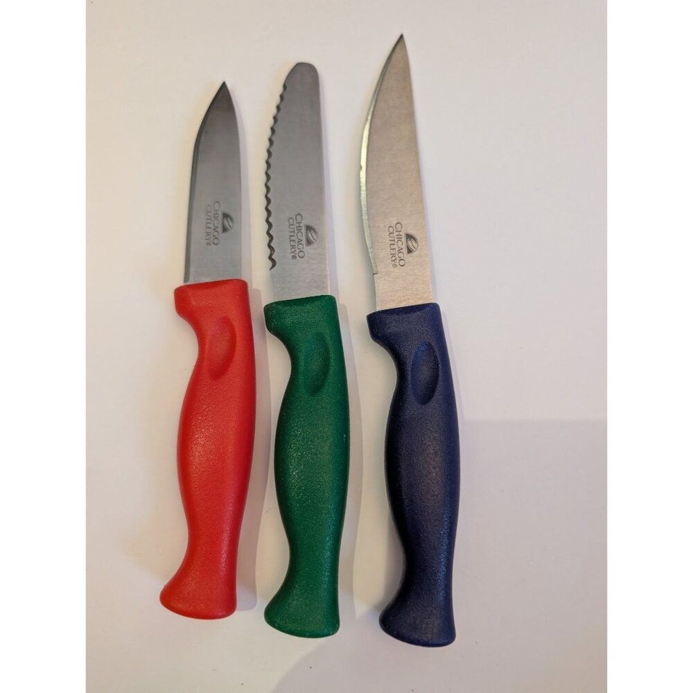 Chicago Cutlery 3-Piece Paring Knife Set With Red Green & Blue New